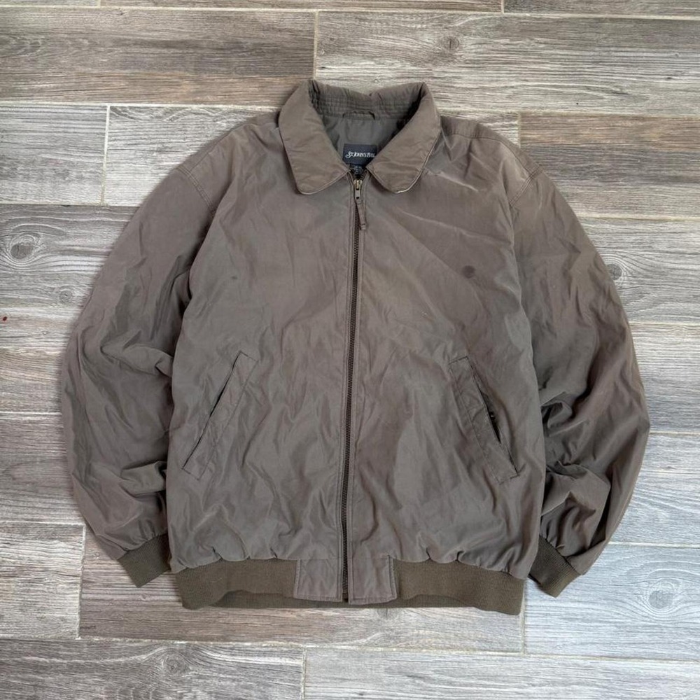 St. Johns Bay Bomber Jacket Large Tall Brown Vintage 90s Full Zip Outerwear